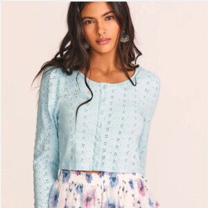 Love Shack Fancy - Jonah Crop Cardigan in Powder Blue